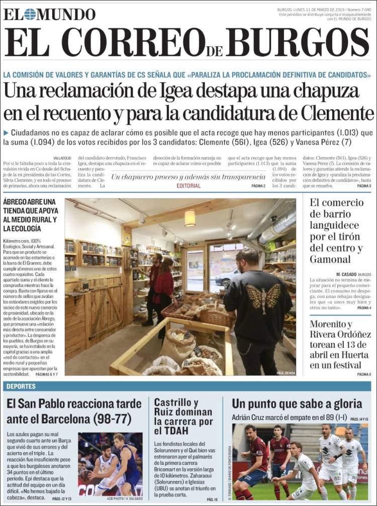 Portada de El Correo de Burgos (España)