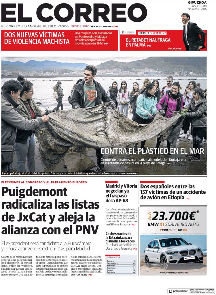 Portada de El Correo - Guipuzcoa (España)