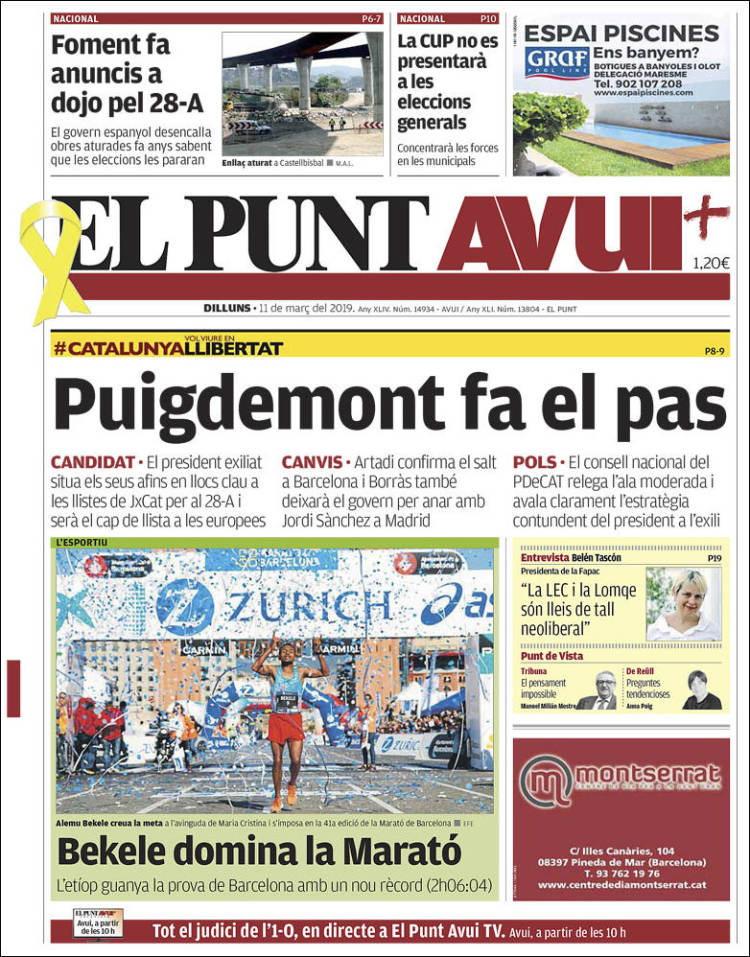 Portada de El Punt Avui (España)