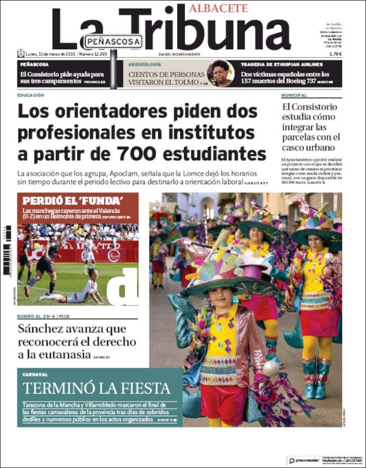 Portada de La Tribuna de Albacete (España)