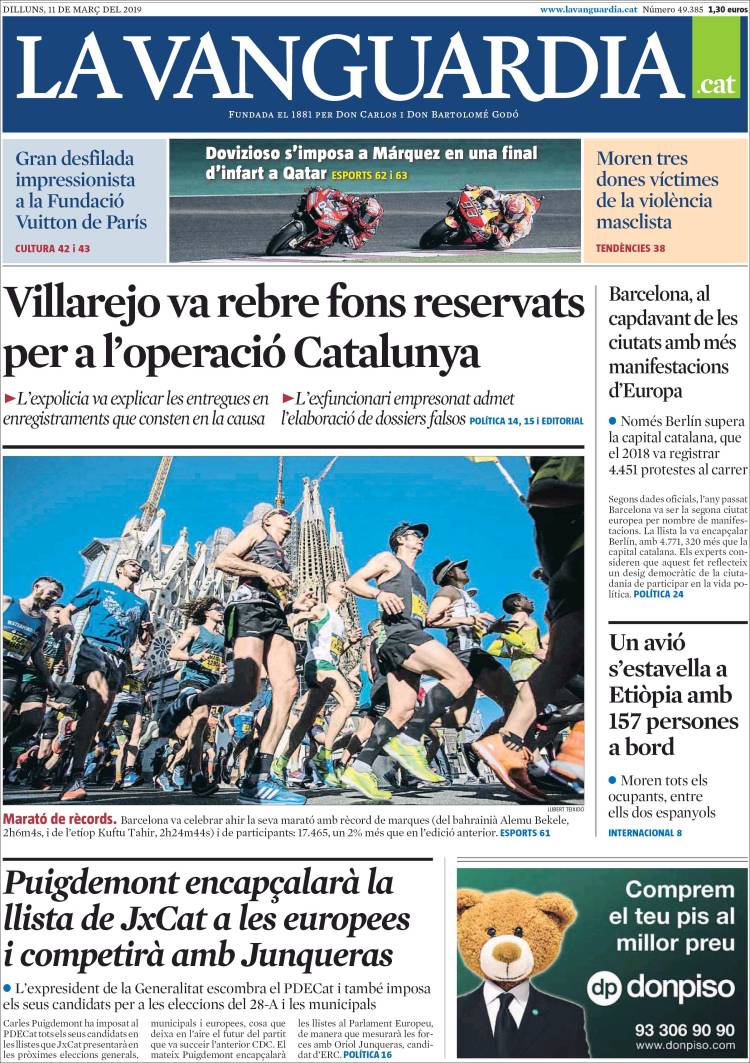 Portada de La Vanguardia (España)