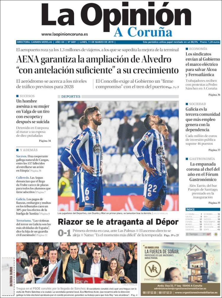 Portada de La Opinión de A Coruña (España)