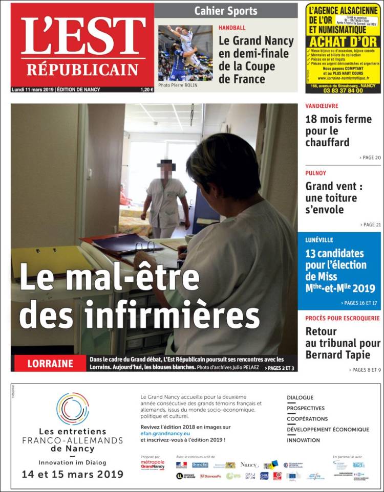 Portada de L'Est Republicain (Francia)