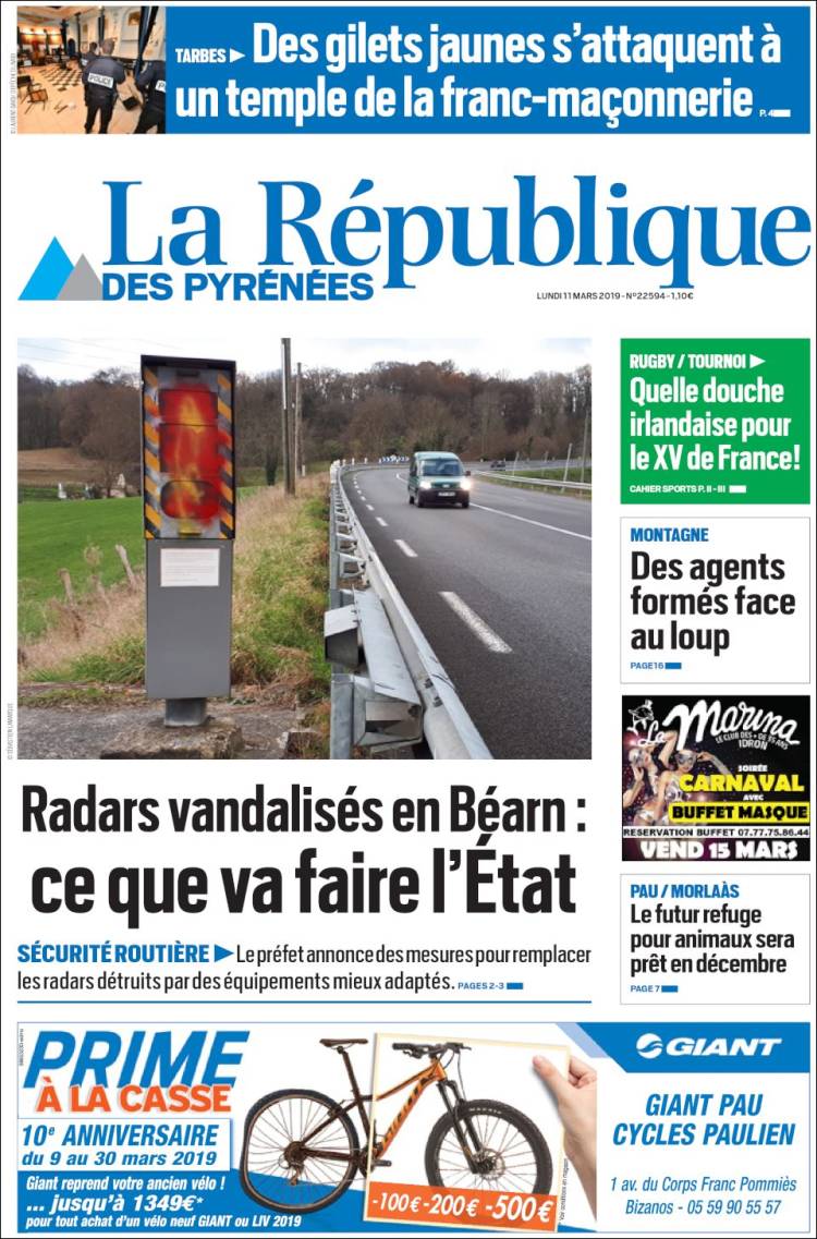 Portada de La République des Pyrénées (Francia)