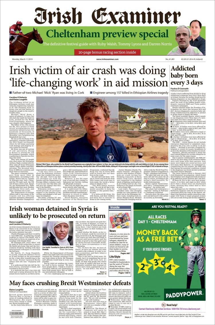Portada de Irish Examiner (Irlanda)