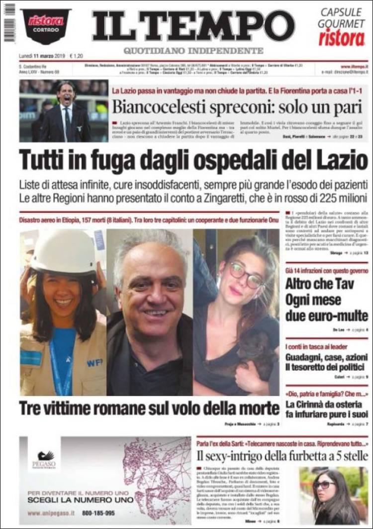 Portada de Il Tempo (Italia)