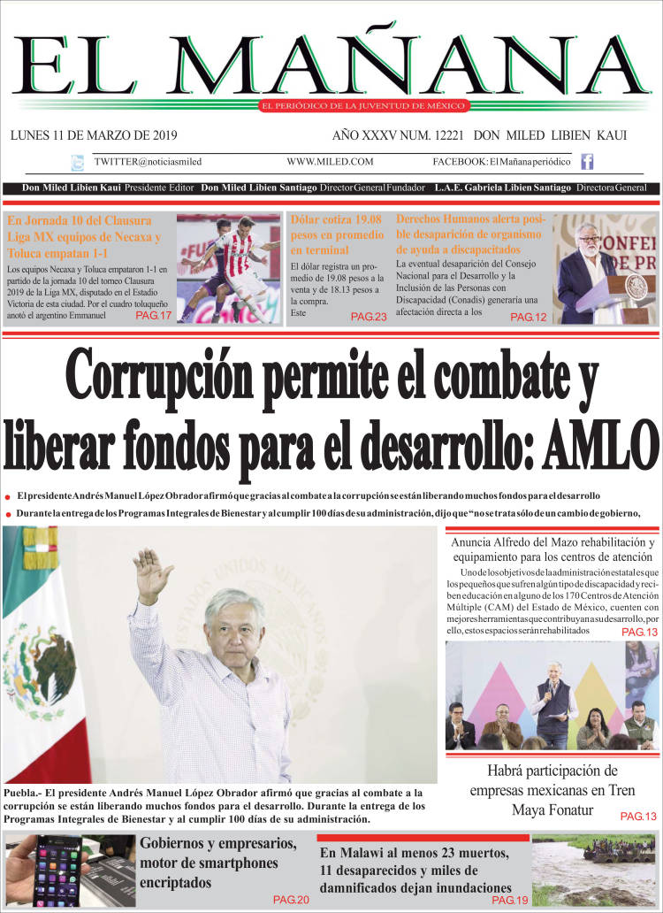 Portada de El Mañana de Toluca (M&eacute;xico)