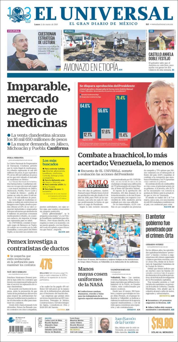 Portada de El Universal (M&eacute;xico)