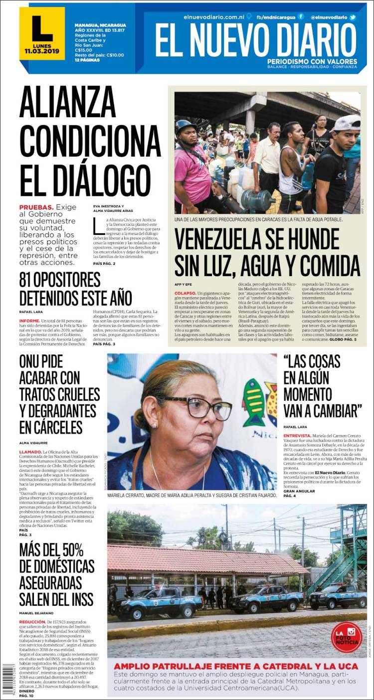 Portada de El Nuevo Diario (Nicaragua)