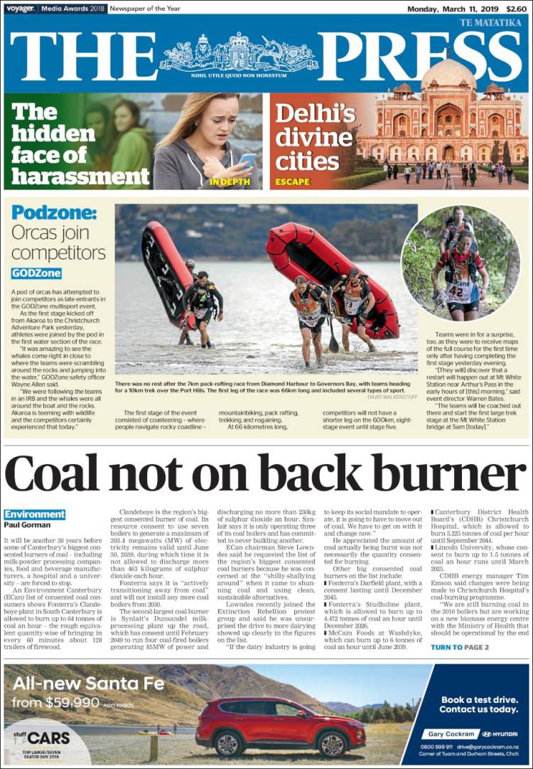 Portada de The Press (Nueva Zelanda)