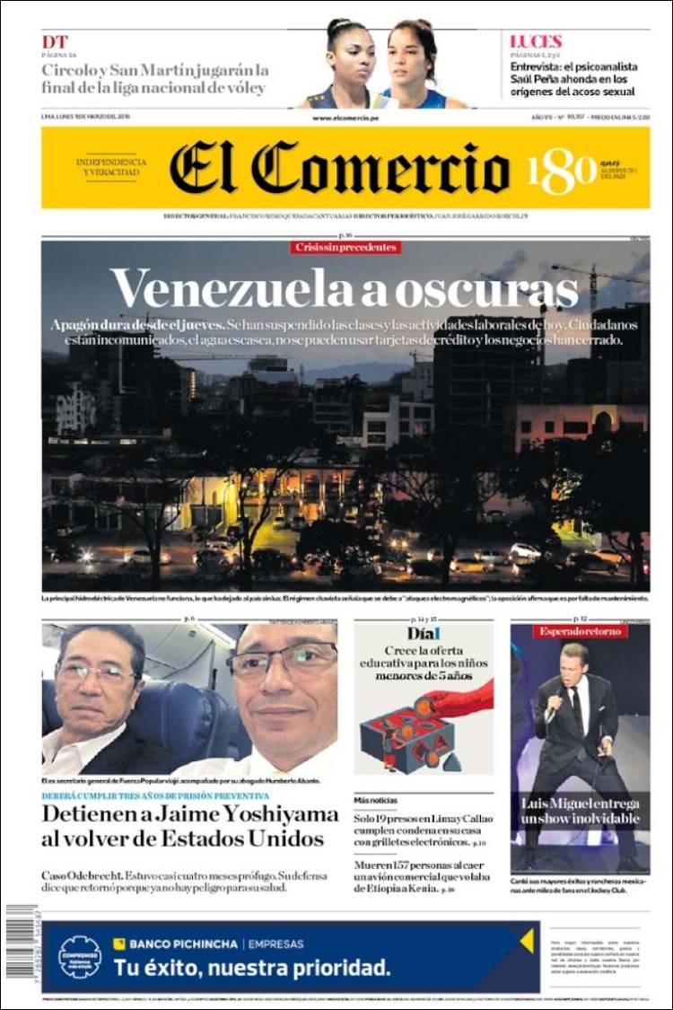 Portada de El Comercio (Per&uacute;)