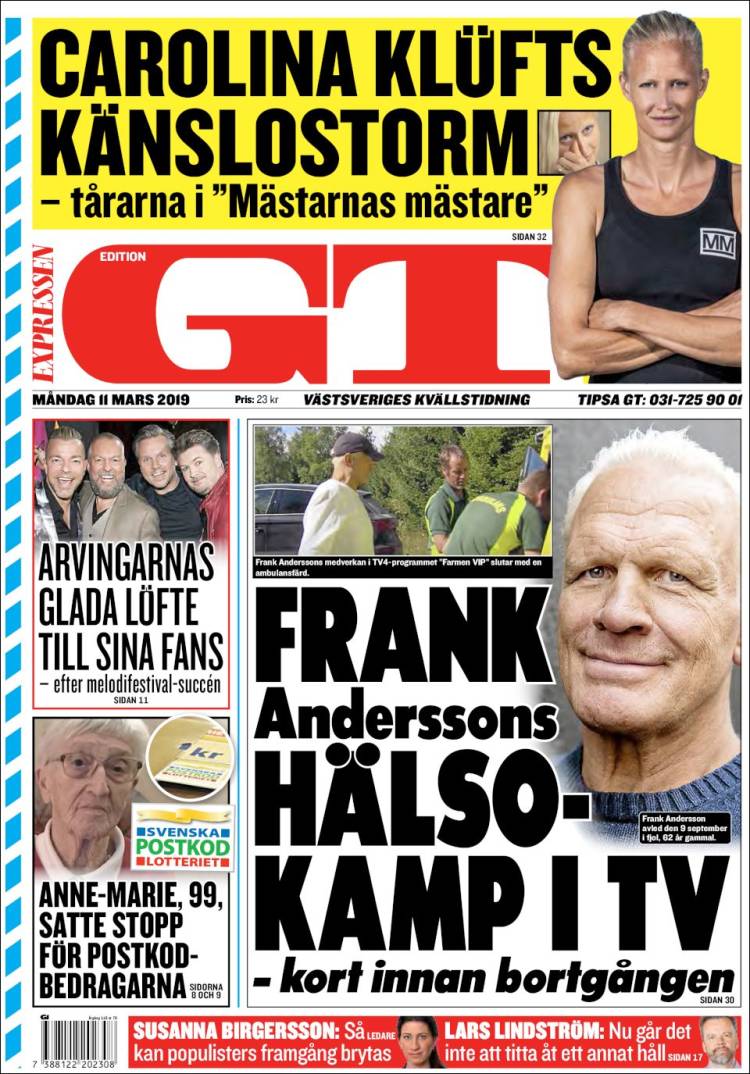 Portada de Göteborgstidningen (Suecia)