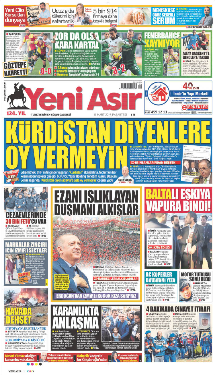 Portada de Yeni Asır (Turqu&iacute;a)