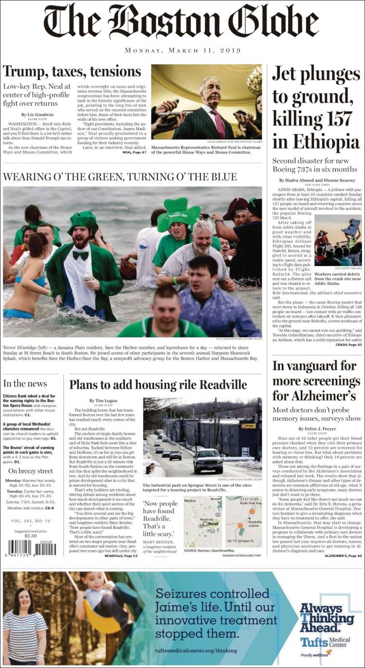 Portada de Boston Globe (USA)