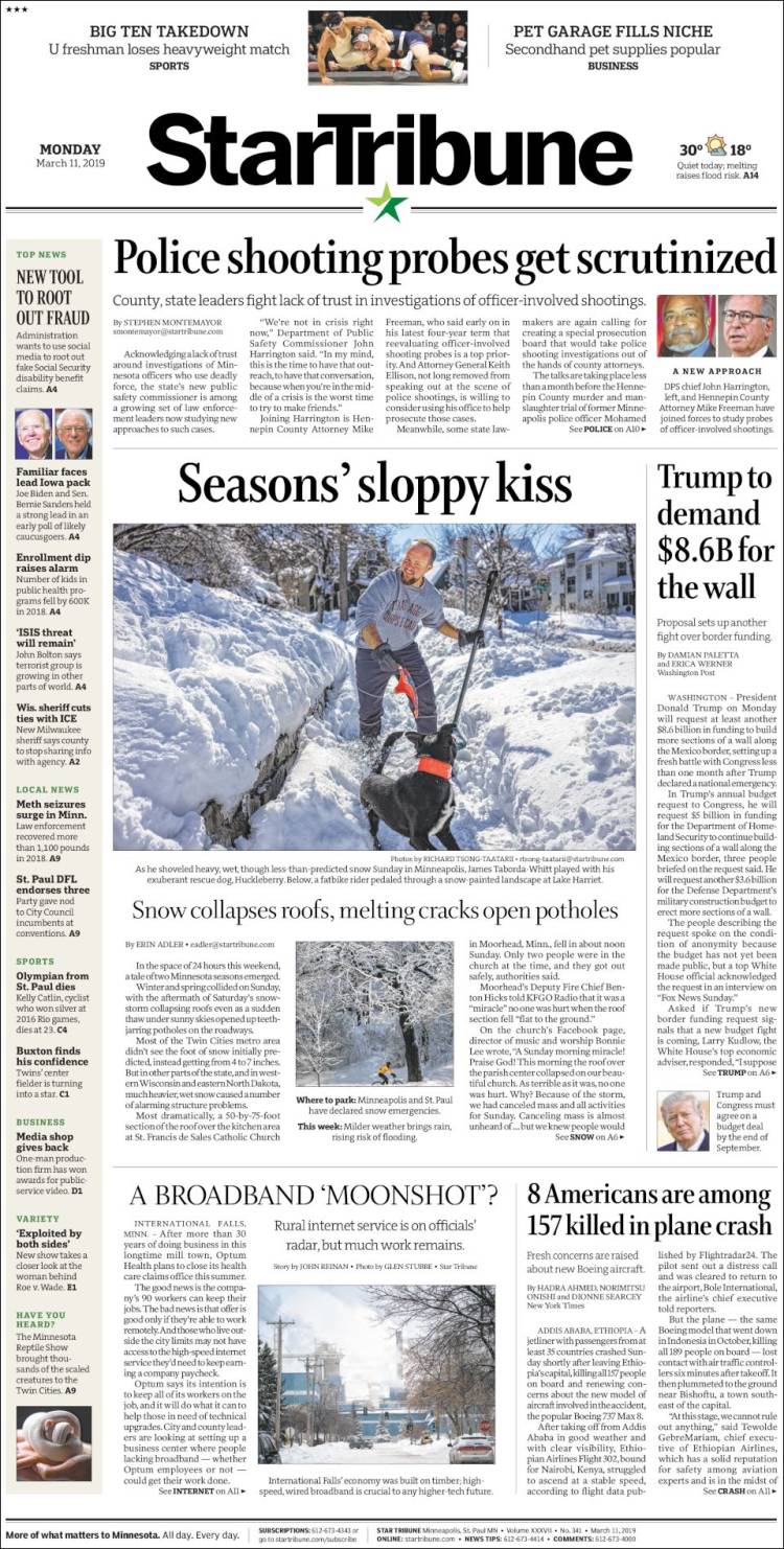 Portada de Star Tribune (USA)