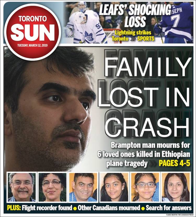 Portada de The Toronto Sun (Canadá)