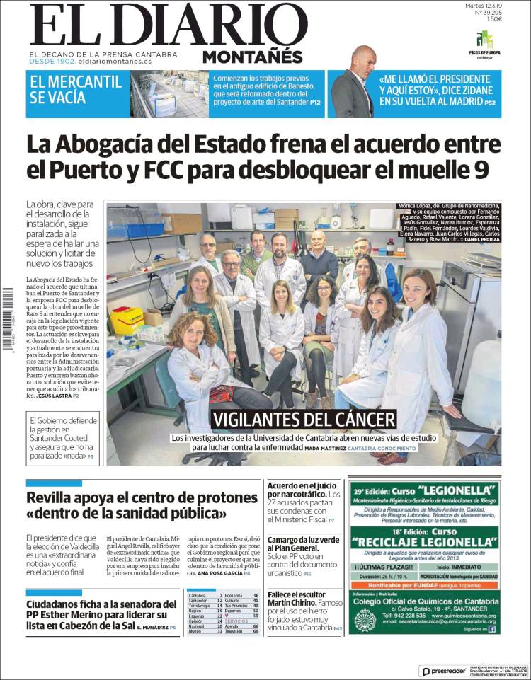 Portada de El Diario Montañés (España)