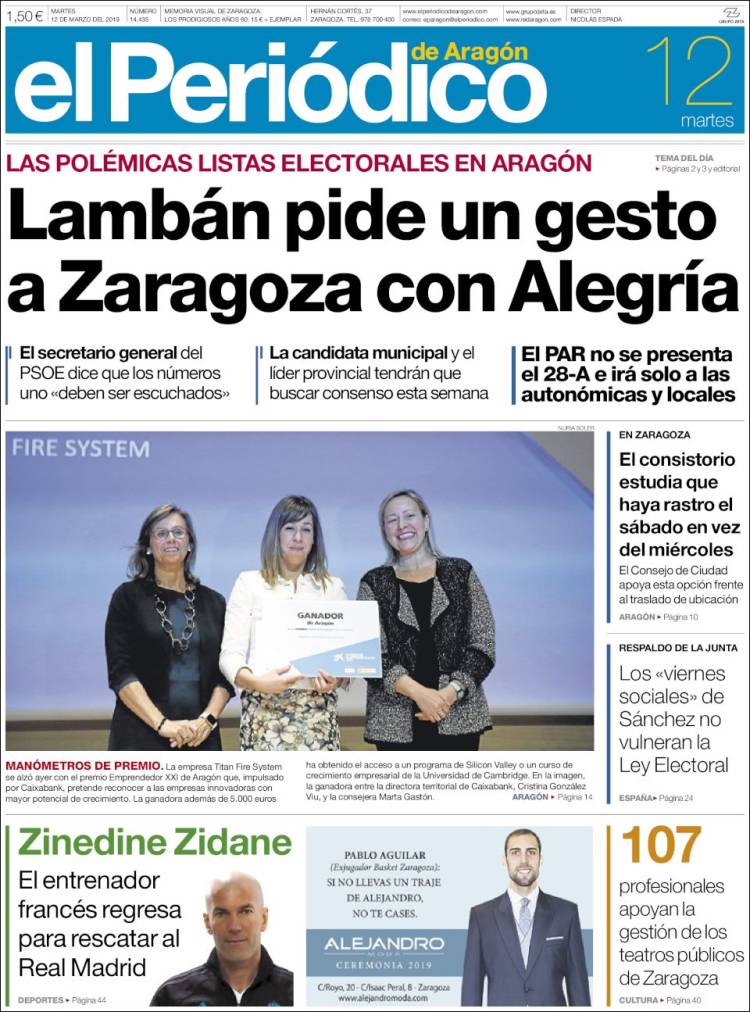 Portada de El Periódico de Aragón (España)