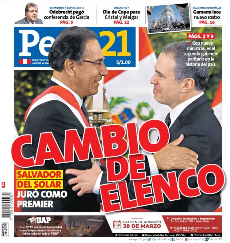 Portada de Perú 21 (Perú)