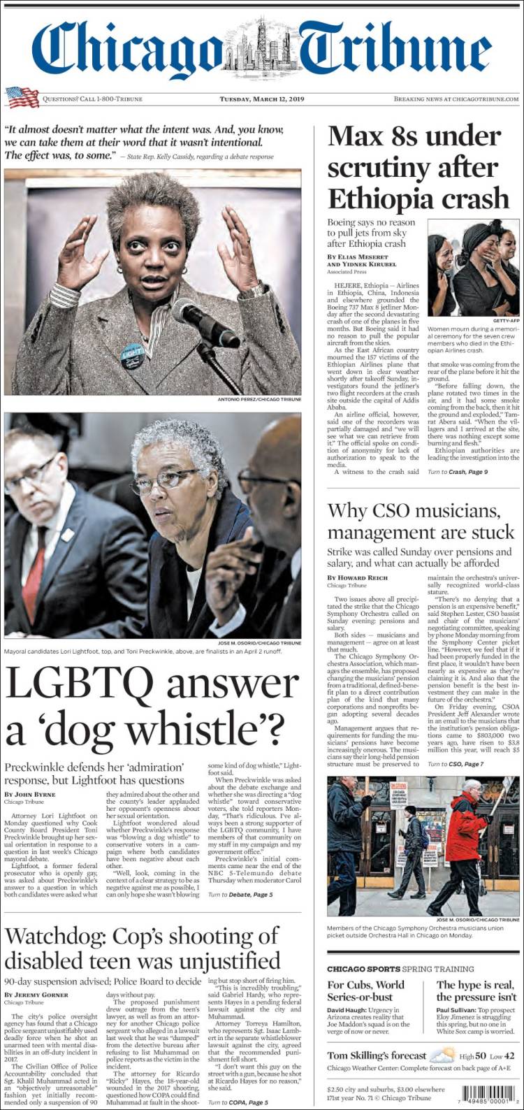 Portada de Chicago Tribune (USA)