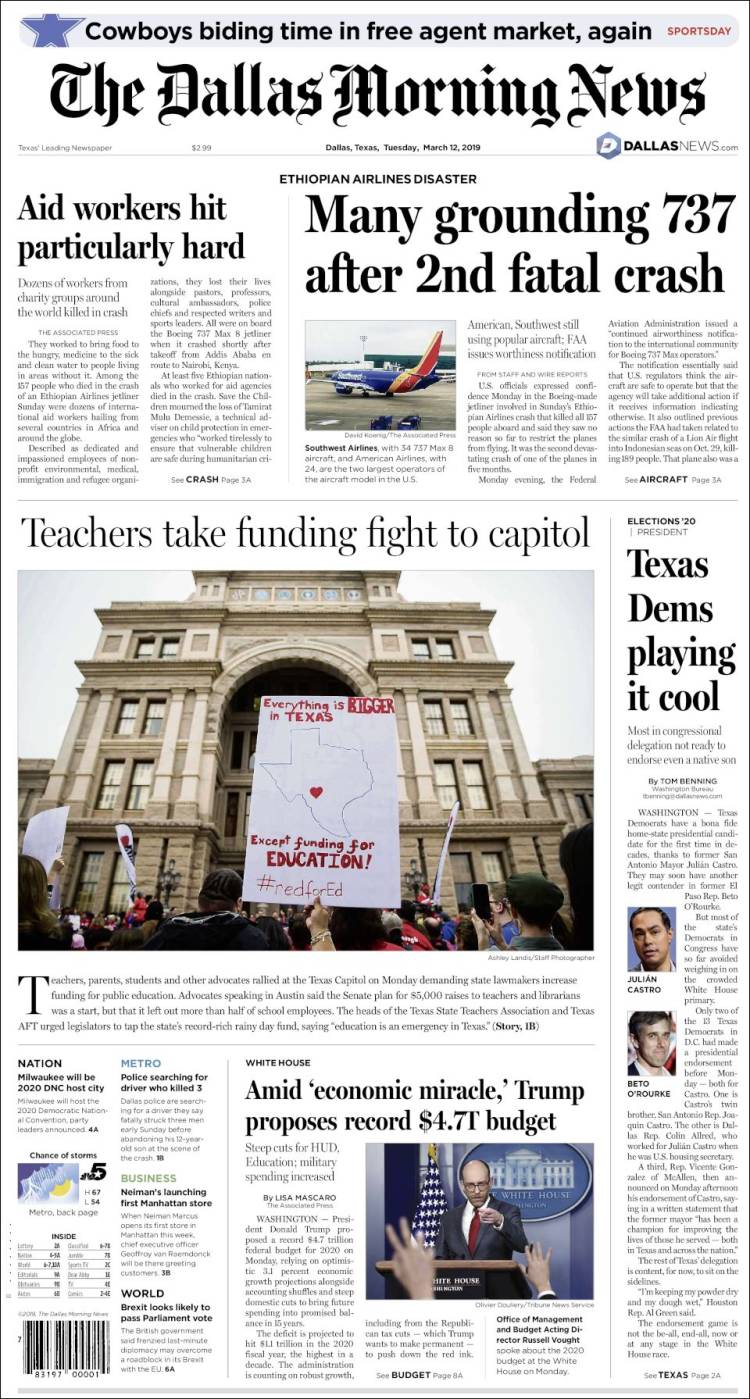 Portada de Dallas Morning News (USA)