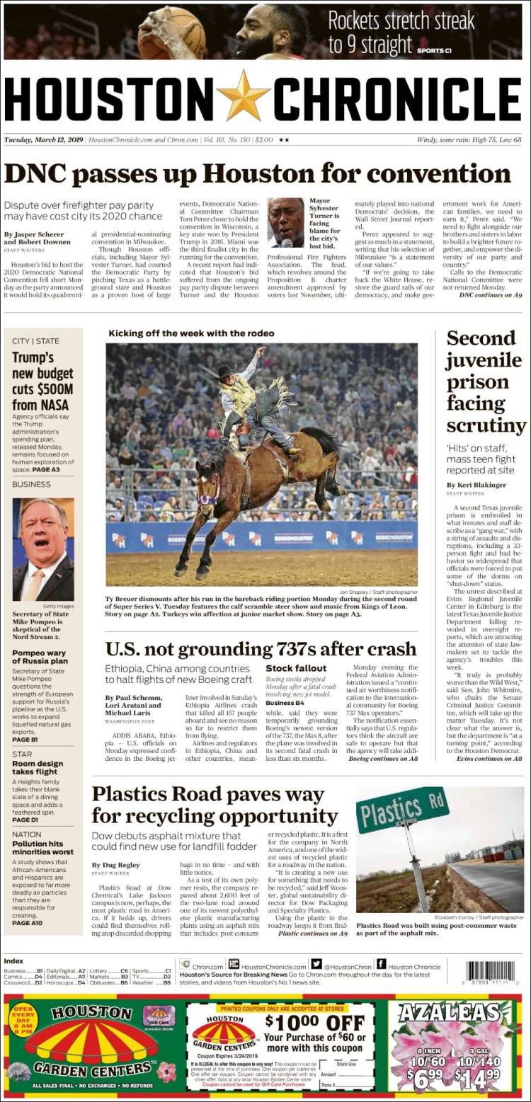 Portada de Houston Chronicle (USA)