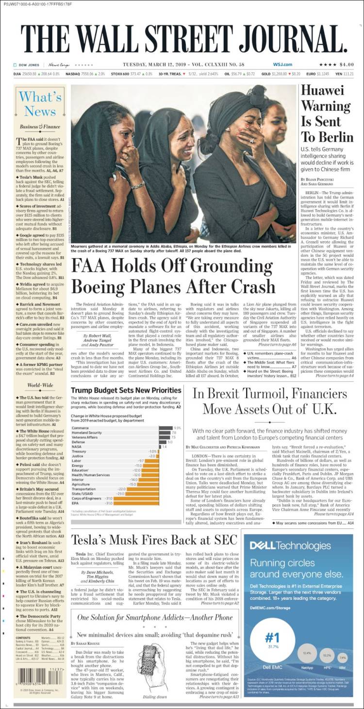 Portada de Wall Street Journal (États-Unis)