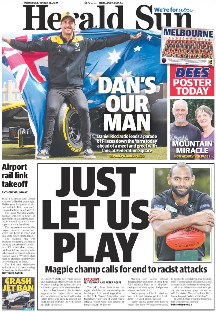 Portada de Herald Sun (Australia)