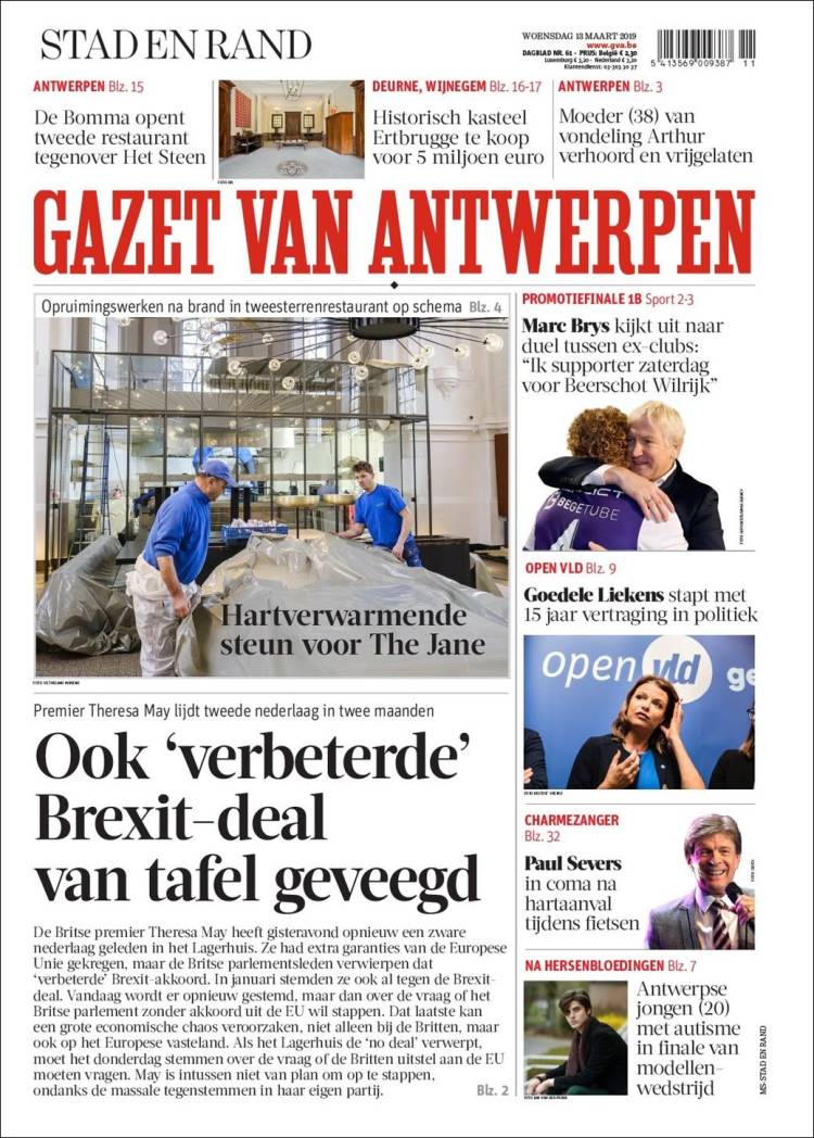 Portada de Gazet van Antwerpen (B&eacute;lgica)