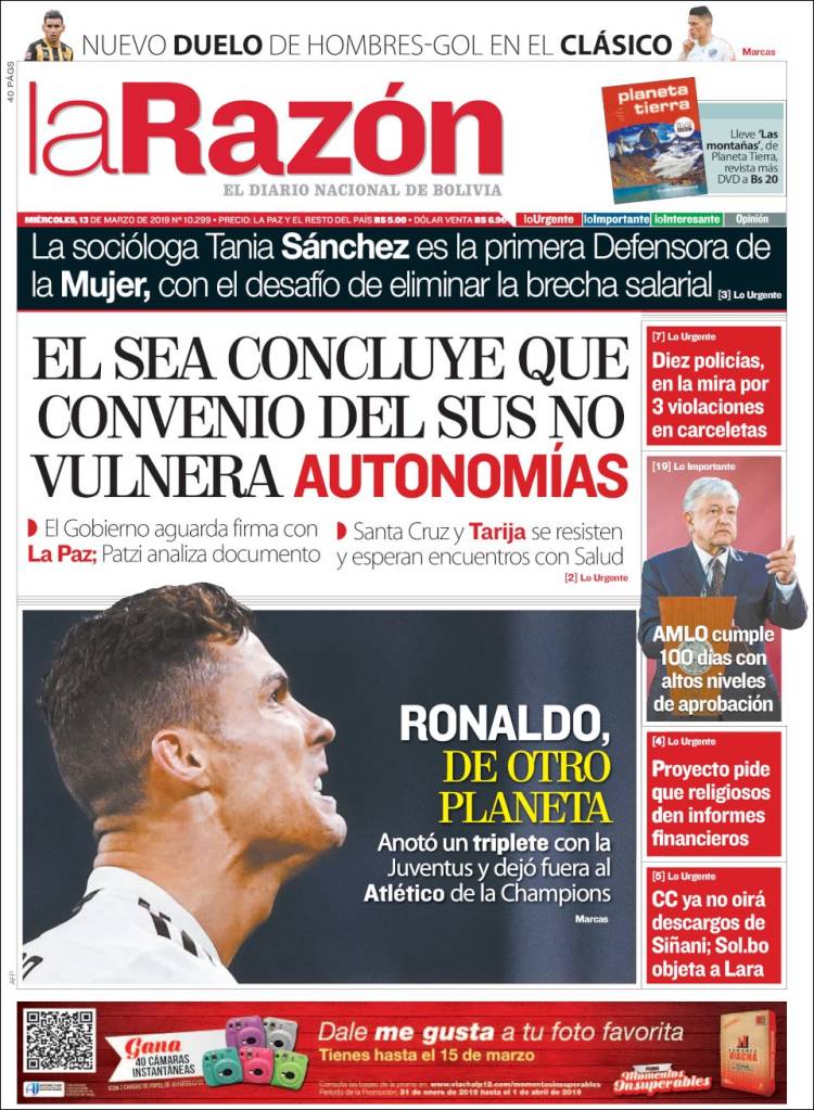 Portada de La Razón (Bolivia)