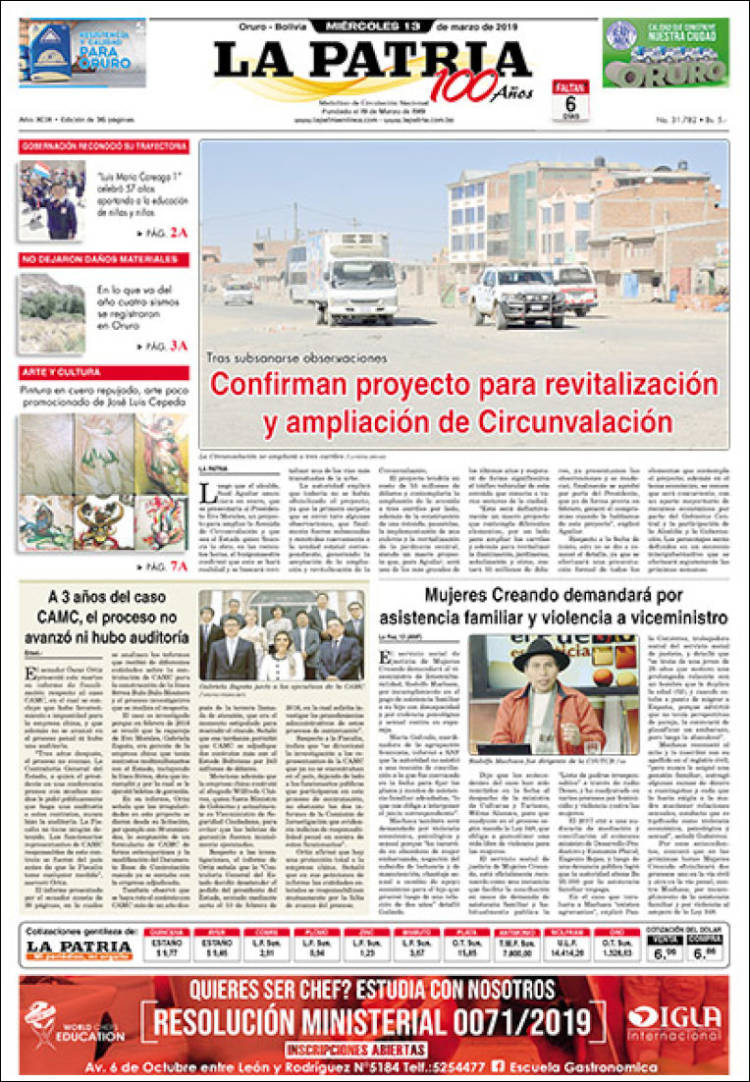 Portada de La Patria (Bolivia)