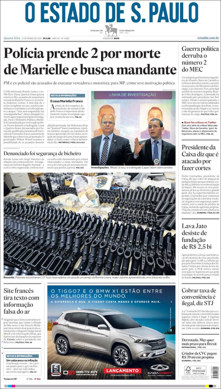 Portada de O Estado de São Paulo (Brasil)