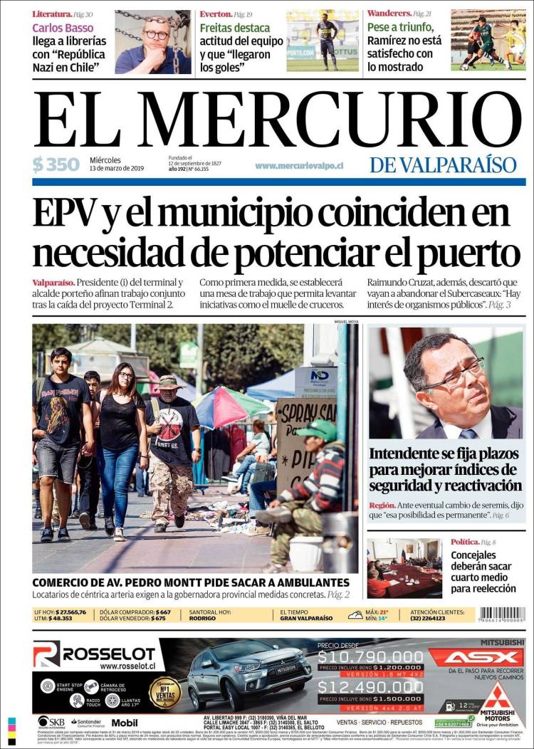 Portada de Mercurio de Valparaiso (Chile)