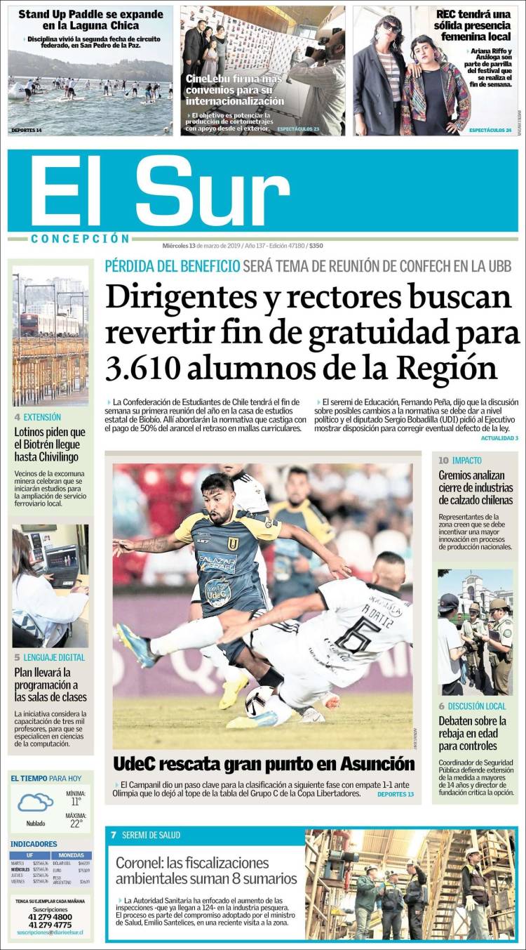 Portada de El Sur (Chile)