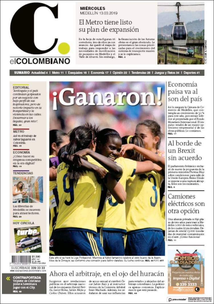 Portada de El Colombiano (Colombia)