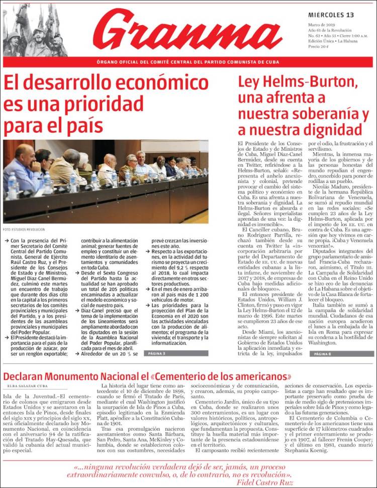 Portada de Granma (Cuba)