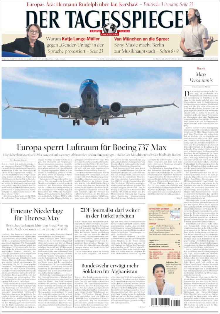 Portada de Der Tagesspiegel (Alemania)