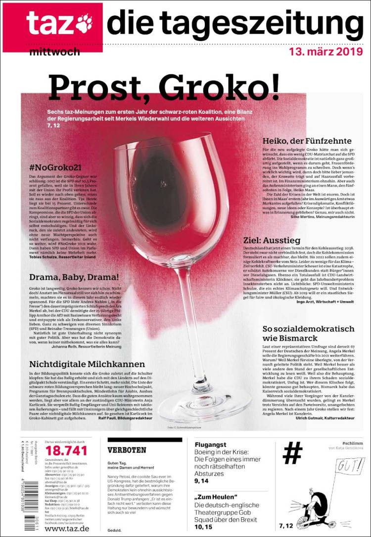 Portada de Die Tageszeitung (Alemania)