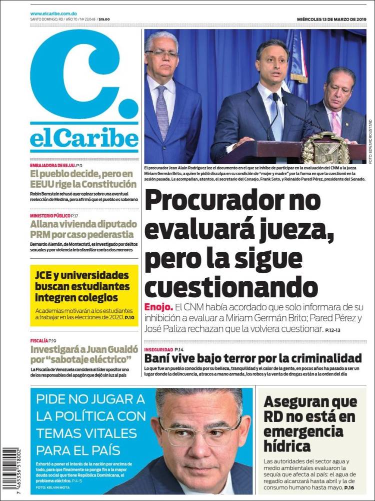 Portada de El Caribe (R. Dominicana)