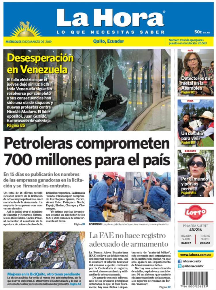 Portada de La Hora - Ecuador (Ecuador)