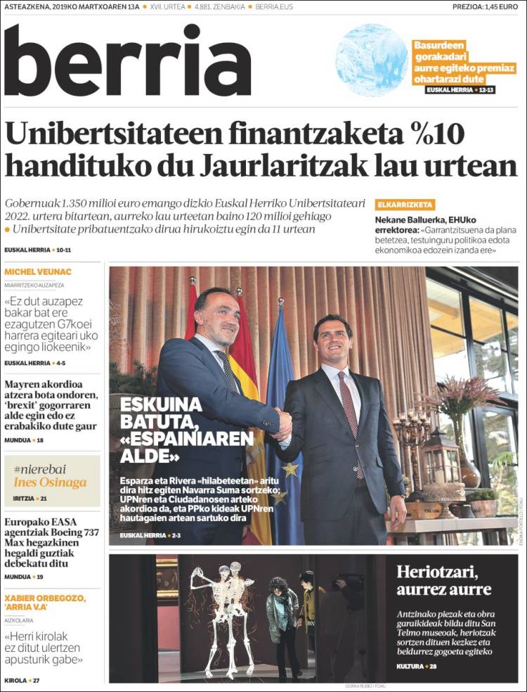 Portada de Berria (Espa&ntilde;a)