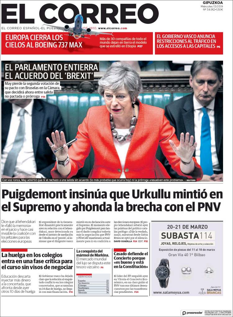 Portada de El Correo - Guipuzcoa (Espa&ntilde;a)