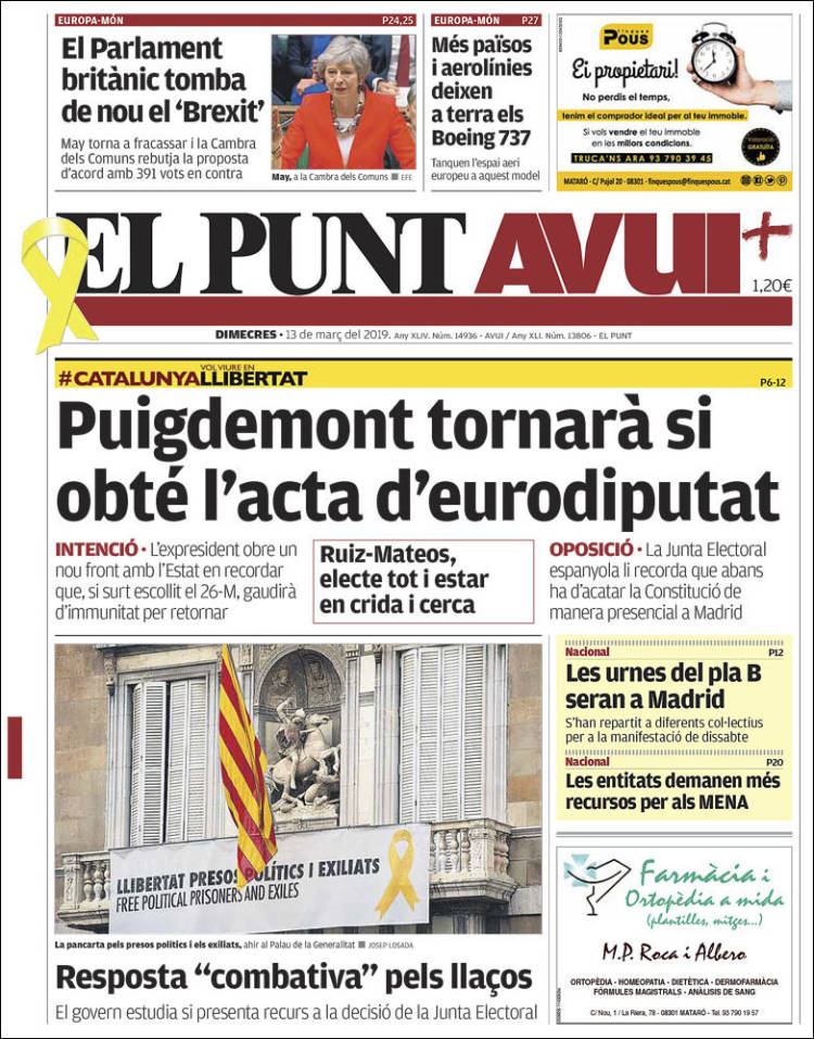 Portada de El Punt Avui (Espa&ntilde;a)