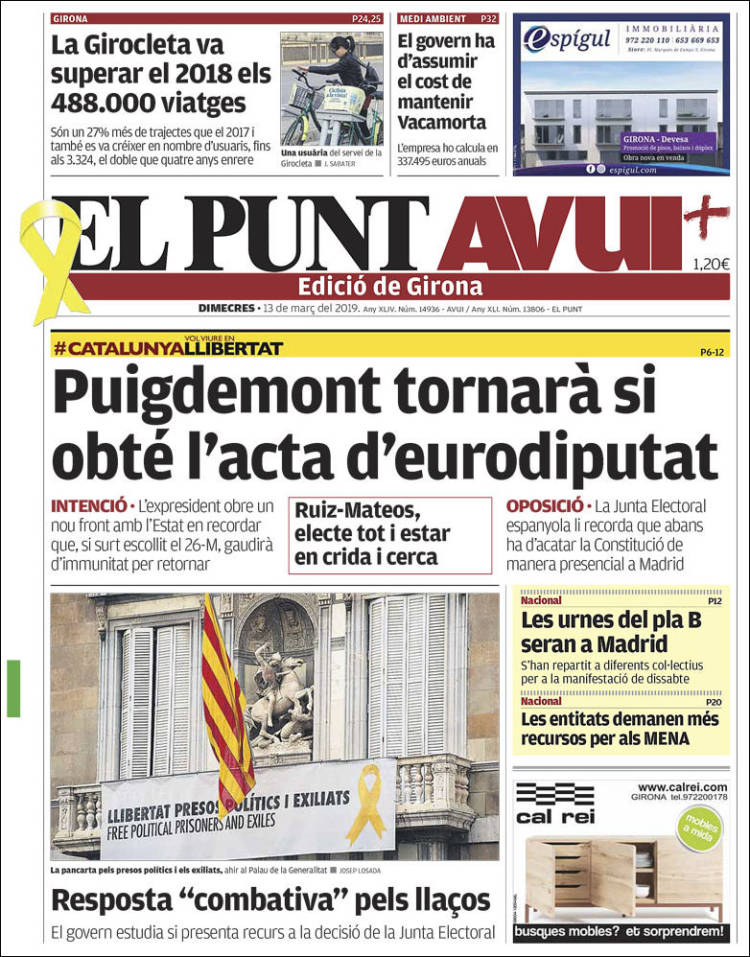 Portada de El Punt Avui - Girona (Espa&ntilde;a)