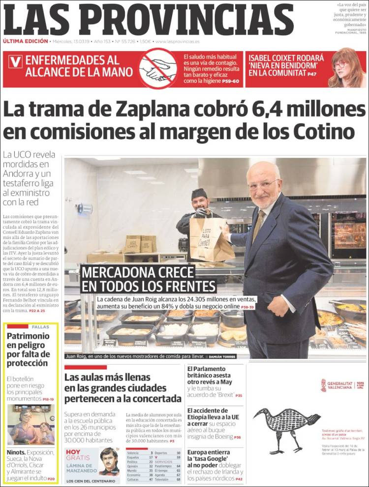 Portada de Las Provincias (Espa&ntilde;a)