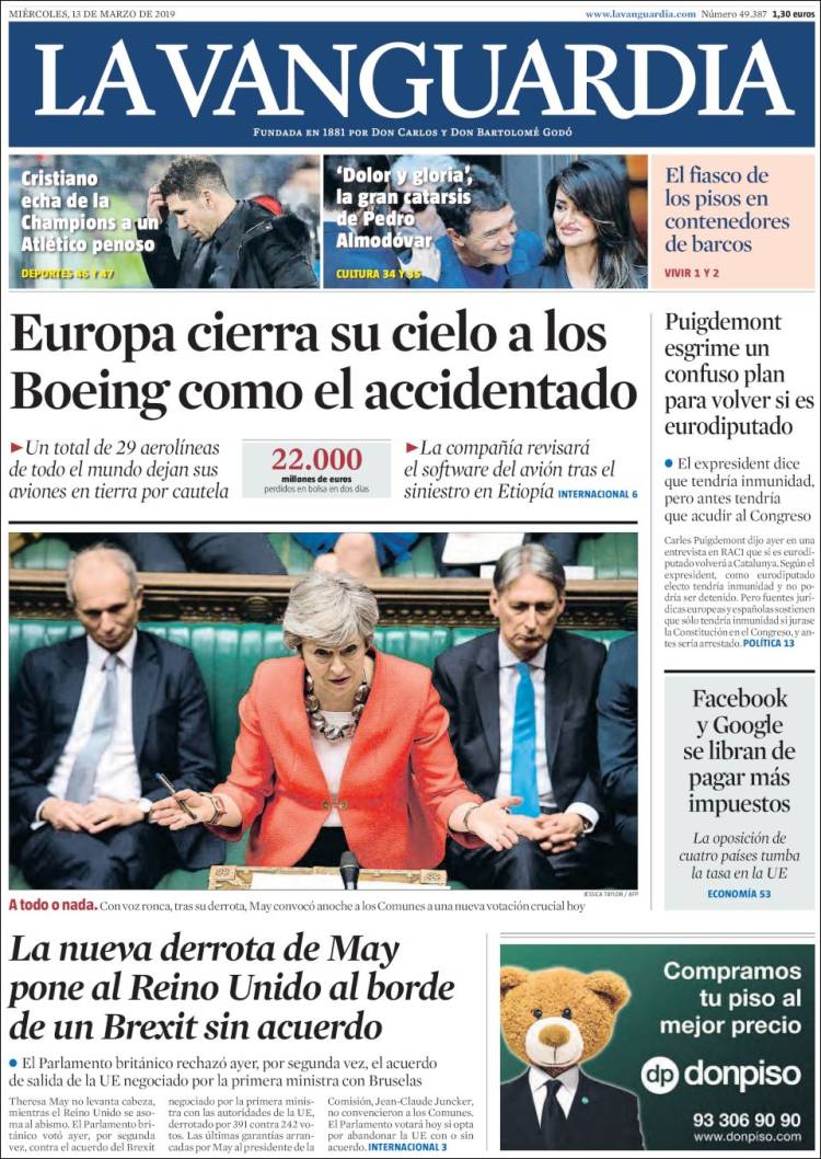 Portada de La Vanguardia (Espa&ntilde;a)