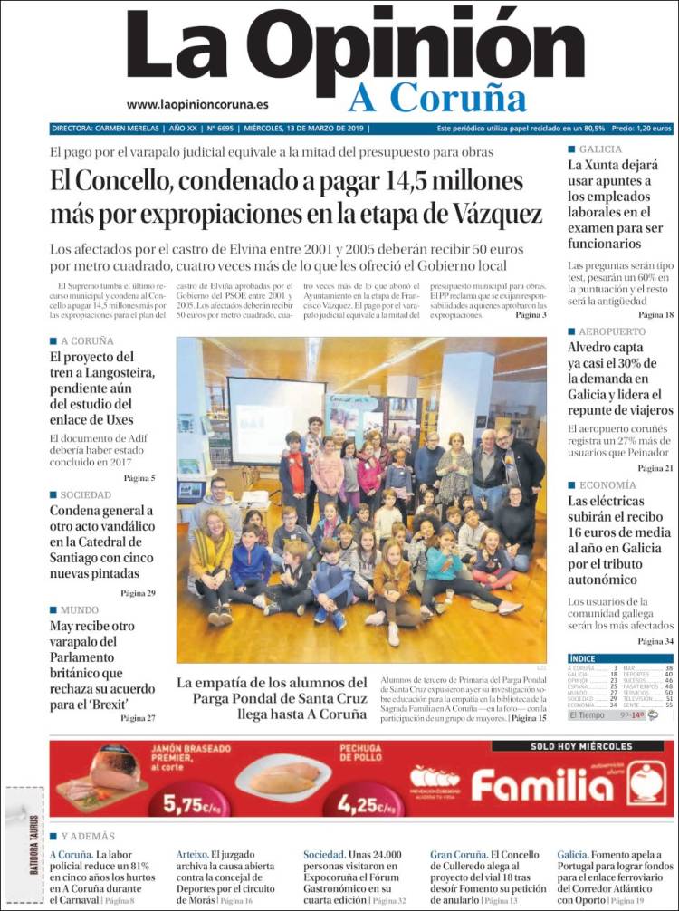 Portada de La Opinión de A Coruña (Espa&ntilde;a)