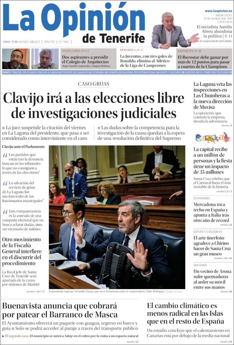 Portada de La Opinión de Tenerife (Espa&ntilde;a)