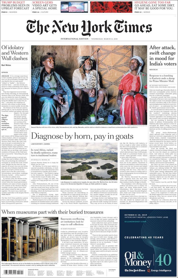 Portada de International New York Times (Europa)