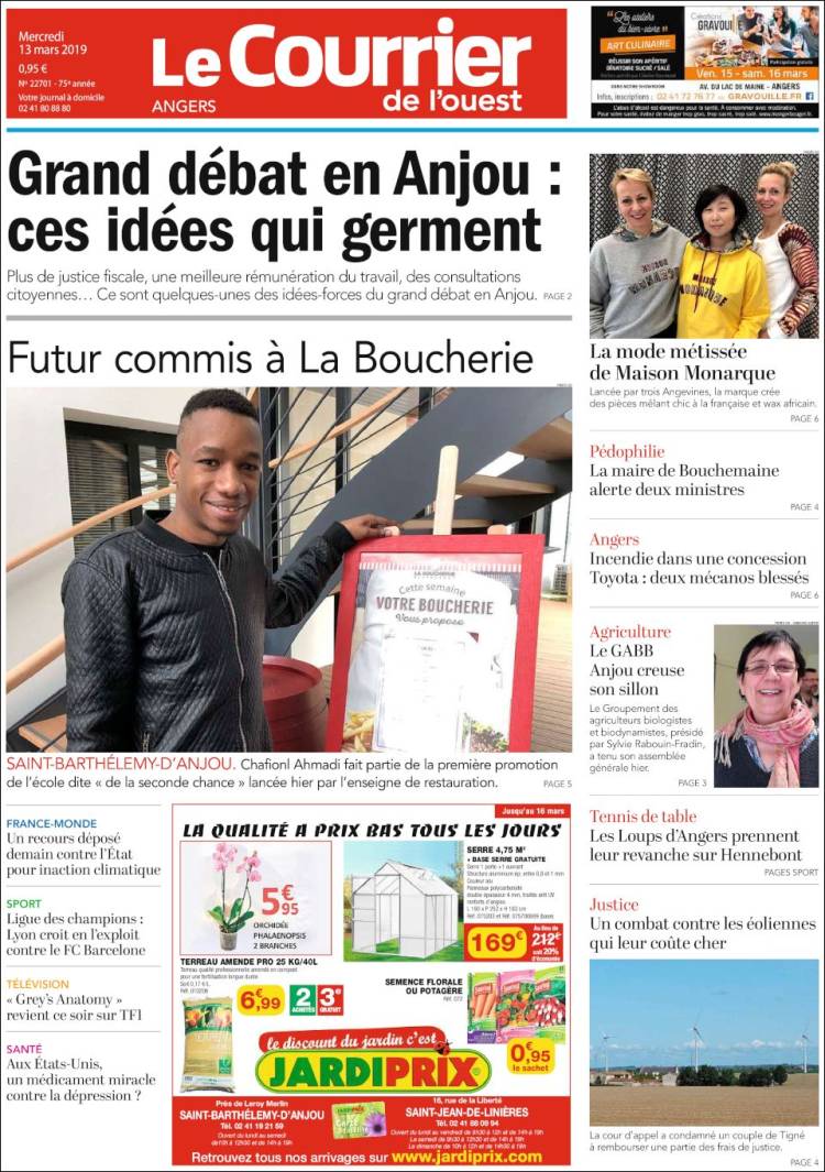 Portada de Le Courrier de l'Ouest (Francia)